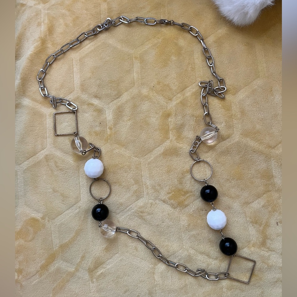 Silver and Black Beaded Necklace